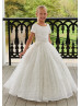 Short Sleeves Ivory Lace Keyhole Back Long Flower Girl Dress